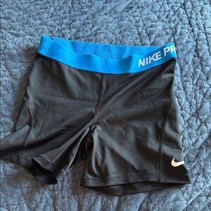 Nike Women's Black Bike Shorts with Blue Waistband